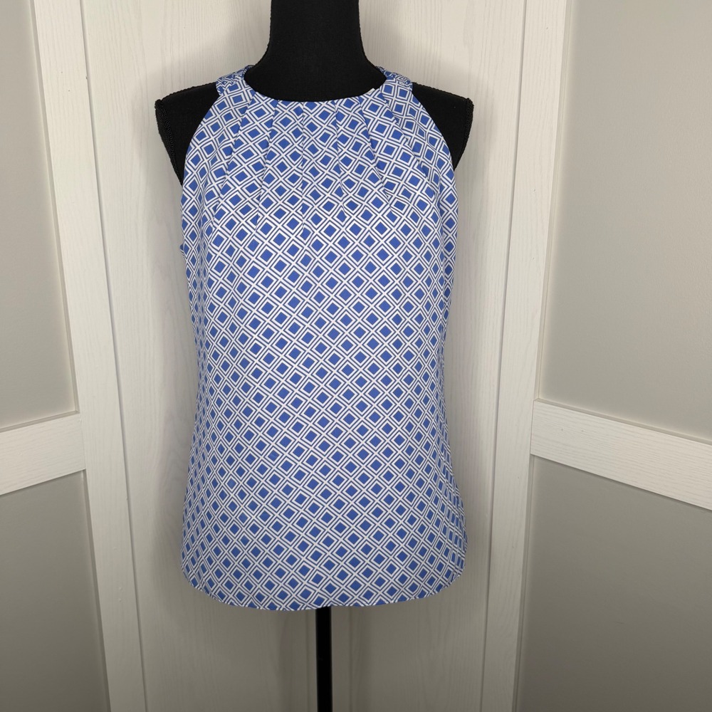 Banana Republic Halter Top Womens Size 6 Blue Geometric Pleated Relaxed Blouse